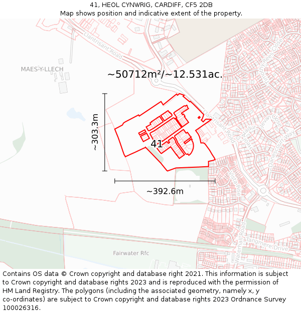 41, HEOL CYNWRIG, CARDIFF, CF5 2DB: Plot and title map