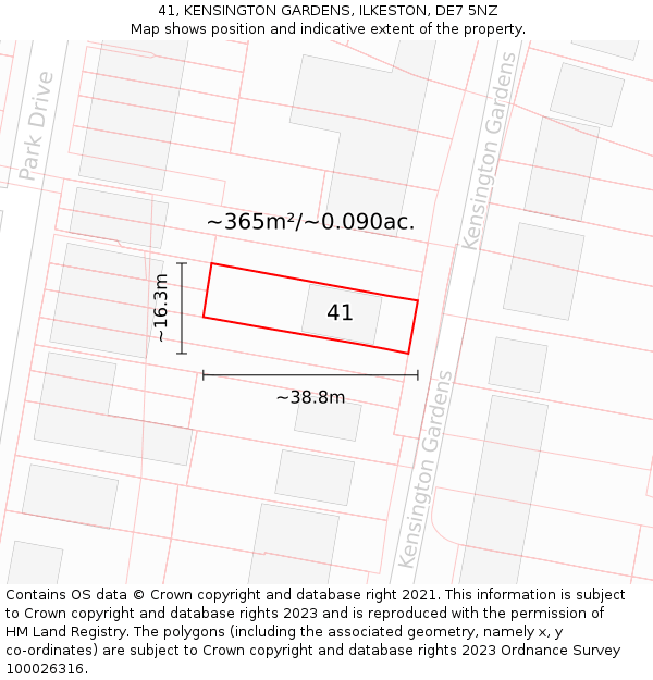 41, KENSINGTON GARDENS, ILKESTON, DE7 5NZ: Plot and title map