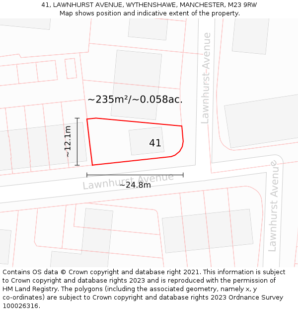 41, LAWNHURST AVENUE, WYTHENSHAWE, MANCHESTER, M23 9RW: Plot and title map