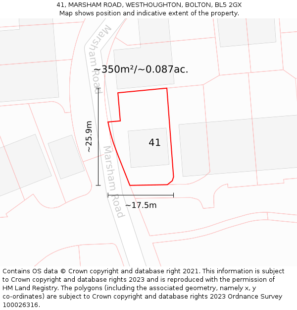 41, MARSHAM ROAD, WESTHOUGHTON, BOLTON, BL5 2GX: Plot and title map