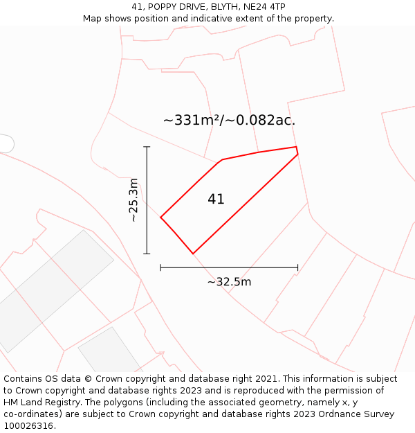 41, POPPY DRIVE, BLYTH, NE24 4TP: Plot and title map