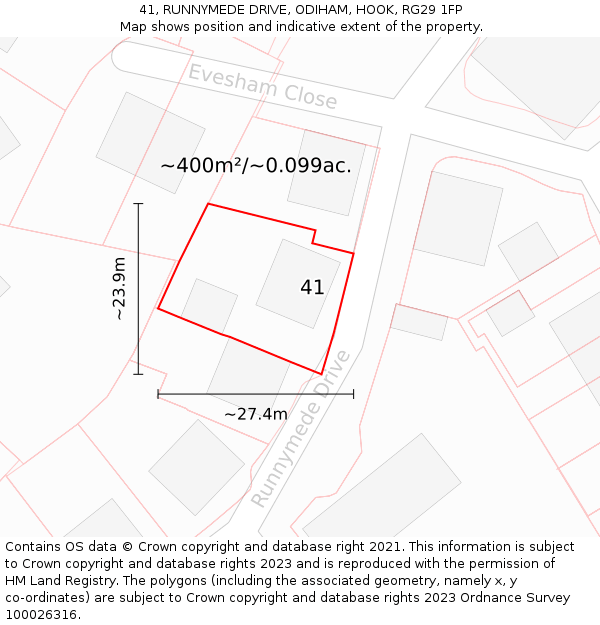 41, RUNNYMEDE DRIVE, ODIHAM, HOOK, RG29 1FP: Plot and title map