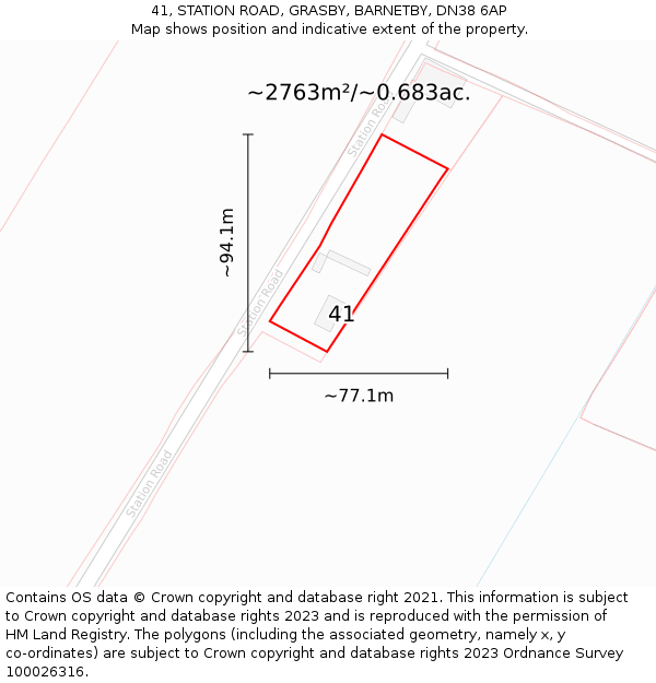 41, STATION ROAD, GRASBY, BARNETBY, DN38 6AP: Plot and title map