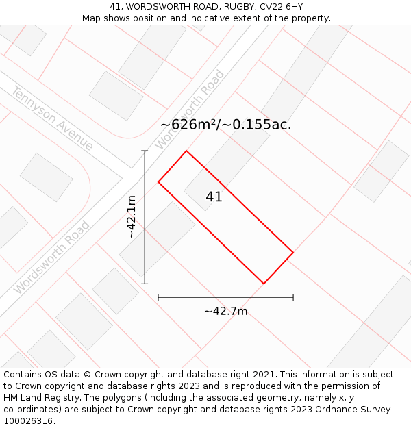 41, WORDSWORTH ROAD, RUGBY, CV22 6HY: Plot and title map