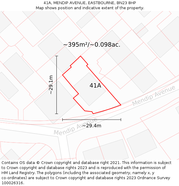 41A, MENDIP AVENUE, EASTBOURNE, BN23 8HP: Plot and title map