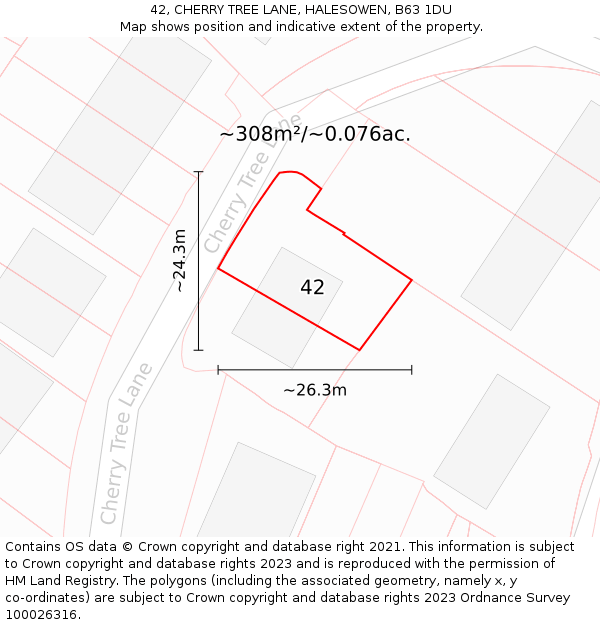 42, CHERRY TREE LANE, HALESOWEN, B63 1DU: Plot and title map