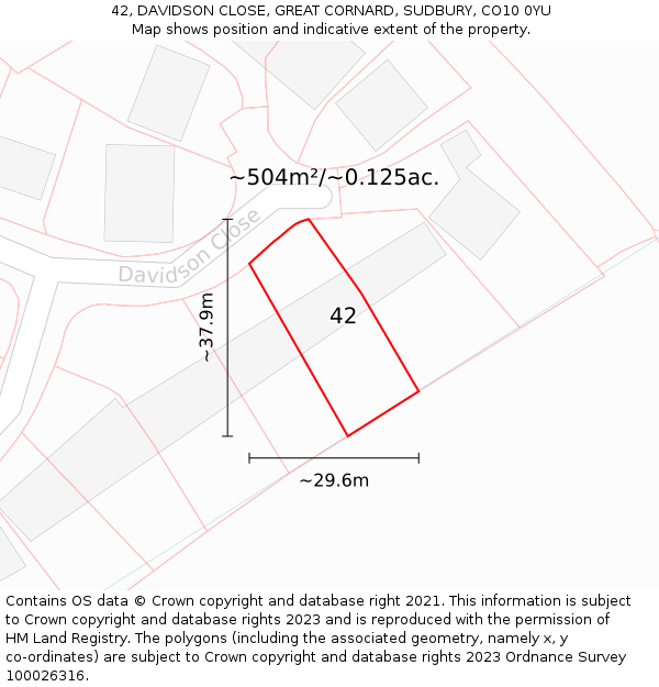 42, DAVIDSON CLOSE, GREAT CORNARD, SUDBURY, CO10 0YU: Plot and title map