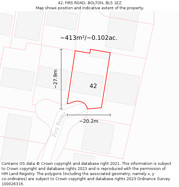 42, FIRS ROAD, BOLTON, BL5 1EZ: Plot and title map