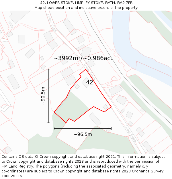 42, LOWER STOKE, LIMPLEY STOKE, BATH, BA2 7FR: Plot and title map