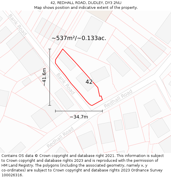 42, REDHALL ROAD, DUDLEY, DY3 2NU: Plot and title map