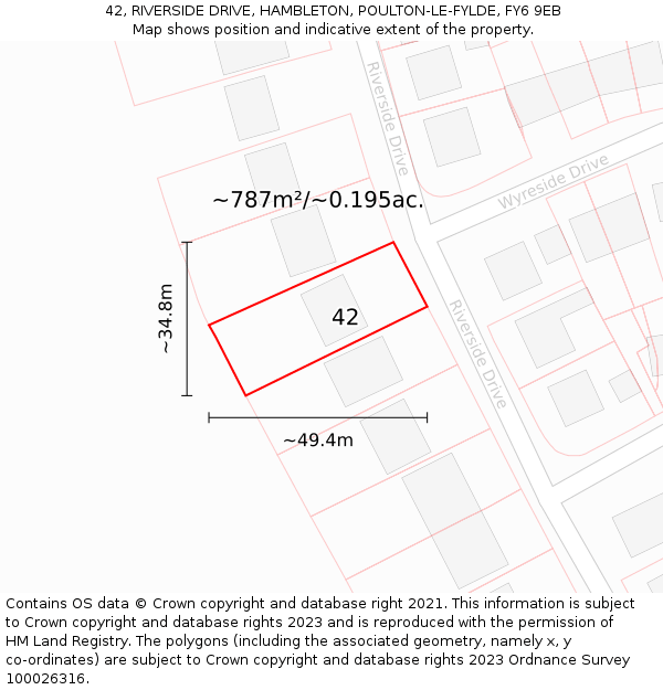 42, RIVERSIDE DRIVE, HAMBLETON, POULTON-LE-FYLDE, FY6 9EB: Plot and title map