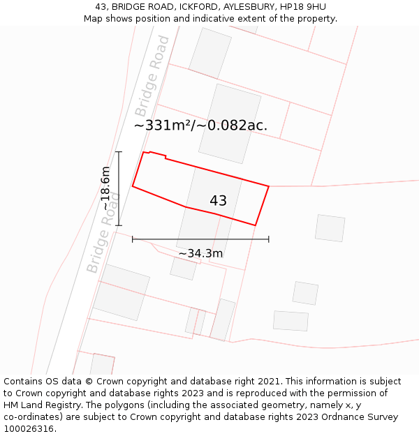 43, BRIDGE ROAD, ICKFORD, AYLESBURY, HP18 9HU: Plot and title map