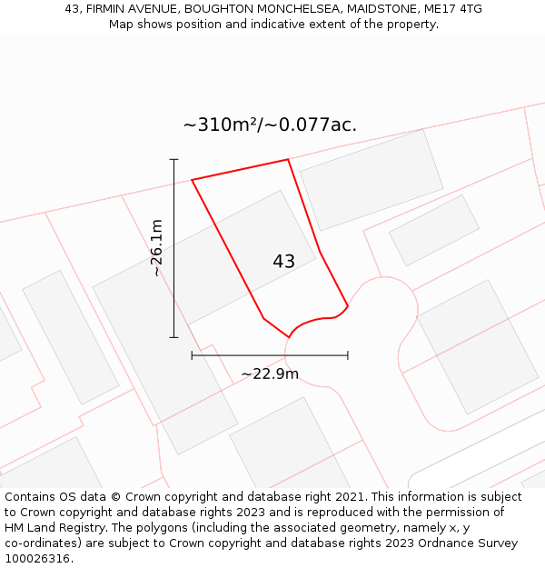 43, FIRMIN AVENUE, BOUGHTON MONCHELSEA, MAIDSTONE, ME17 4TG: Plot and title map