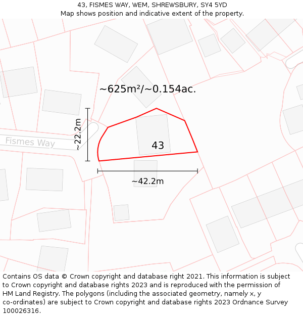 43, FISMES WAY, WEM, SHREWSBURY, SY4 5YD: Plot and title map