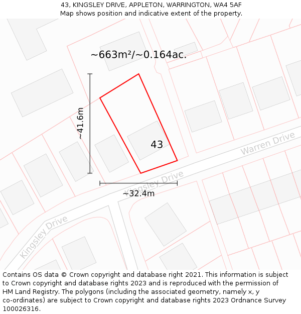 43, KINGSLEY DRIVE, APPLETON, WARRINGTON, WA4 5AF: Plot and title map