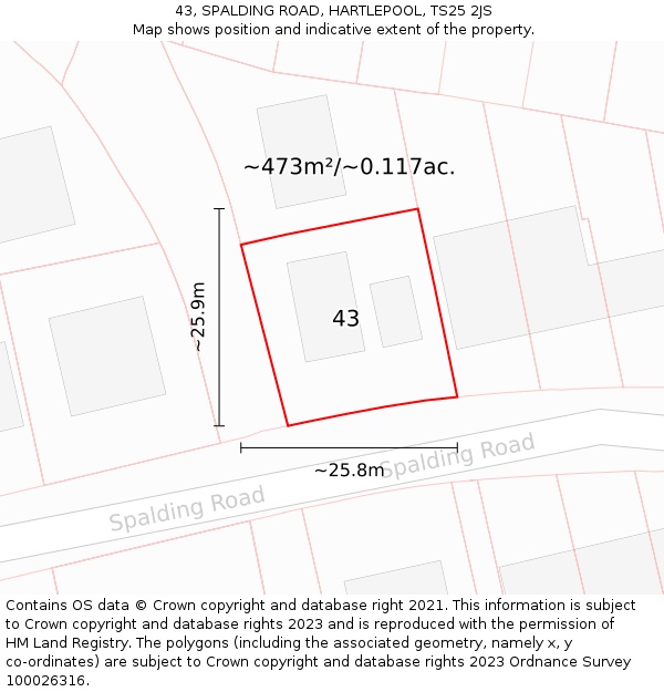 43, SPALDING ROAD, HARTLEPOOL, TS25 2JS: Plot and title map