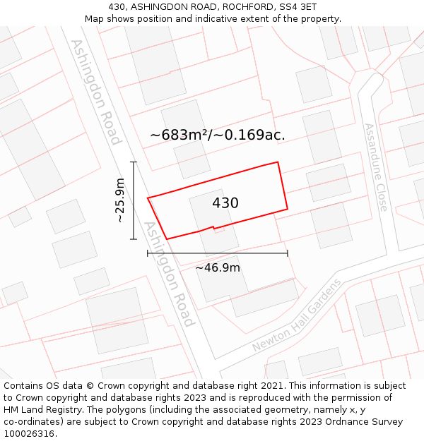 430, ASHINGDON ROAD, ROCHFORD, SS4 3ET: Plot and title map