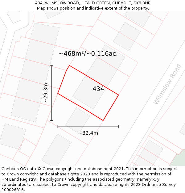 434, WILMSLOW ROAD, HEALD GREEN, CHEADLE, SK8 3NP: Plot and title map