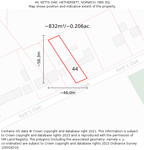 44, KETTS OAK, HETHERSETT, NORWICH, NR9 3DJ: Plot and title map