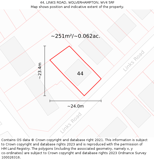 44, LINKS ROAD, WOLVERHAMPTON, WV4 5RF: Plot and title map