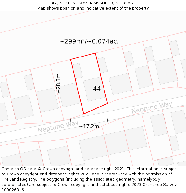 44, NEPTUNE WAY, MANSFIELD, NG18 6AT: Plot and title map