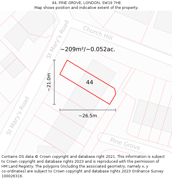 44, PINE GROVE, LONDON, SW19 7HE: Plot and title map