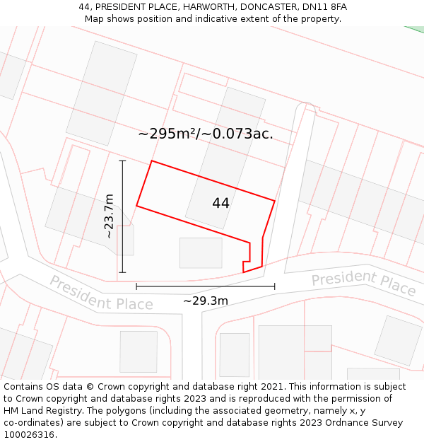 44, PRESIDENT PLACE, HARWORTH, DONCASTER, DN11 8FA: Plot and title map