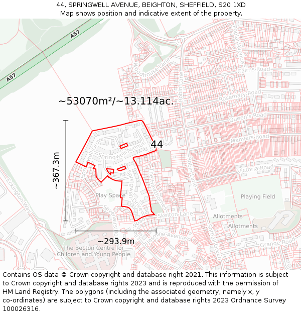 44, SPRINGWELL AVENUE, BEIGHTON, SHEFFIELD, S20 1XD: Plot and title map