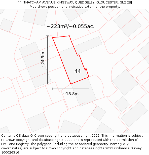 44, THATCHAM AVENUE KINGSWAY, QUEDGELEY, GLOUCESTER, GL2 2BJ: Plot and title map