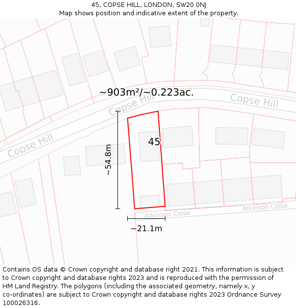 45, COPSE HILL, LONDON, SW20 0NJ: Plot and title map