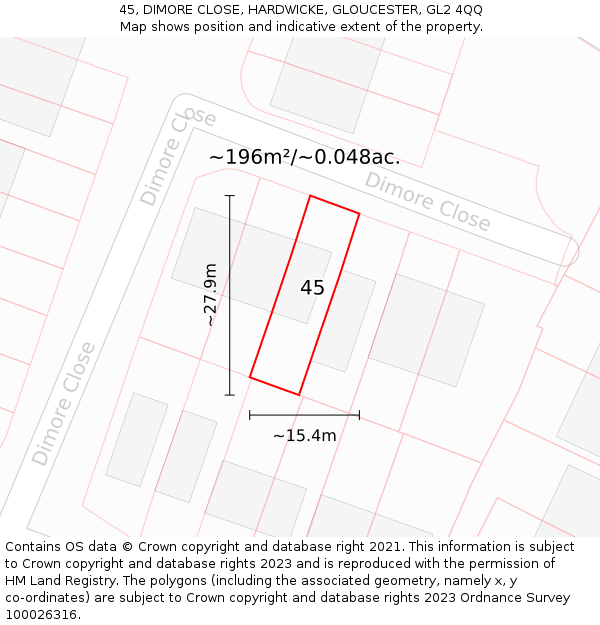 45, DIMORE CLOSE, HARDWICKE, GLOUCESTER, GL2 4QQ: Plot and title map