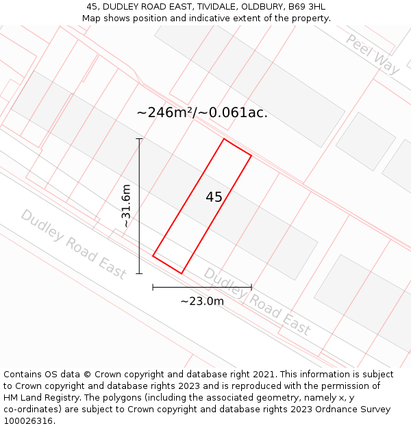 45, DUDLEY ROAD EAST, TIVIDALE, OLDBURY, B69 3HL: Plot and title map