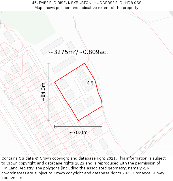 45, FAIRFIELD RISE, KIRKBURTON, HUDDERSFIELD, HD8 0SS: Plot and title map