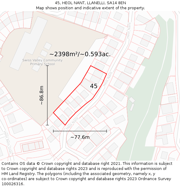 45, HEOL NANT, LLANELLI, SA14 8EN: Plot and title map