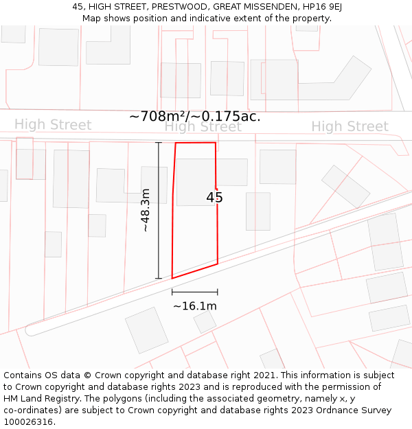 45, HIGH STREET, PRESTWOOD, GREAT MISSENDEN, HP16 9EJ: Plot and title map