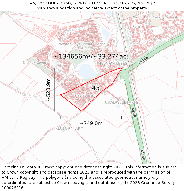 45, LANSBURY ROAD, NEWTON LEYS, MILTON KEYNES, MK3 5QP: Plot and title map