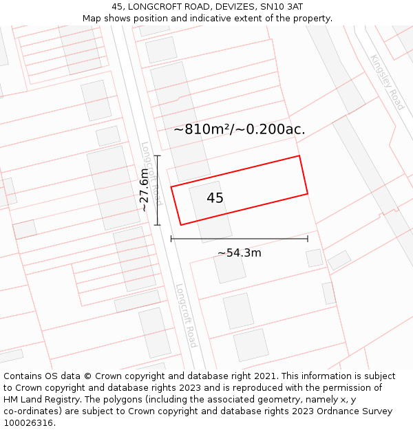 45, LONGCROFT ROAD, DEVIZES, SN10 3AT: Plot and title map