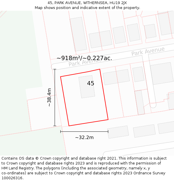 45, PARK AVENUE, WITHERNSEA, HU19 2JX: Plot and title map