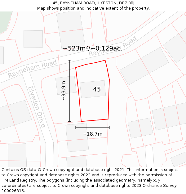 45, RAYNEHAM ROAD, ILKESTON, DE7 8RJ: Plot and title map