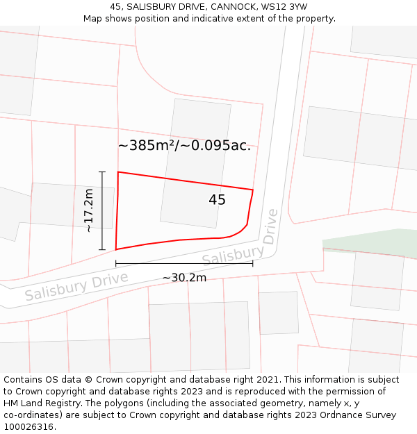 45, SALISBURY DRIVE, CANNOCK, WS12 3YW: Plot and title map