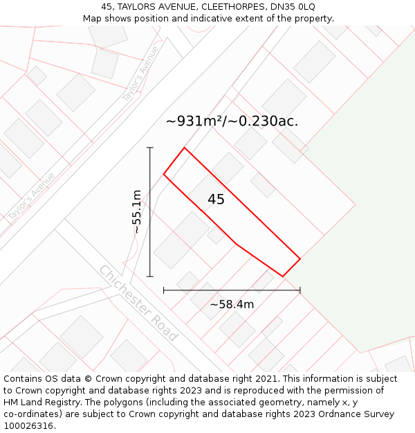 45, TAYLORS AVENUE, CLEETHORPES, DN35 0LQ: Plot and title map