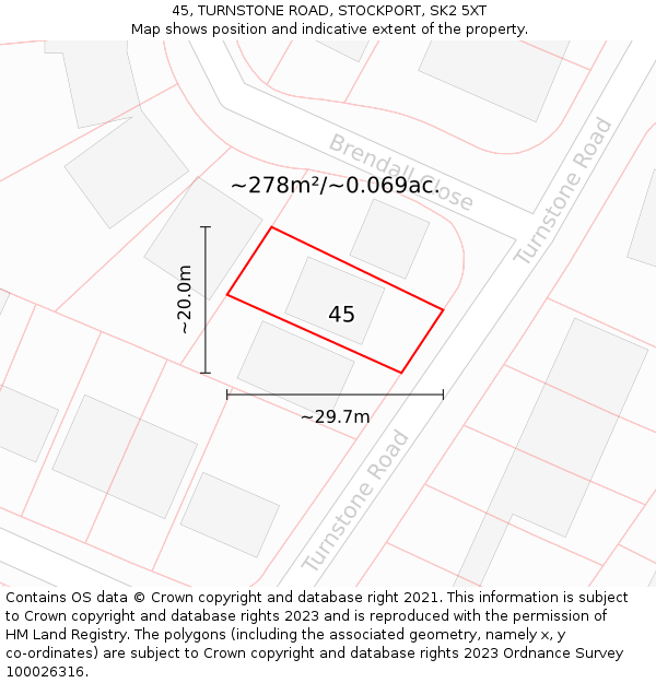 45, TURNSTONE ROAD, STOCKPORT, SK2 5XT: Plot and title map