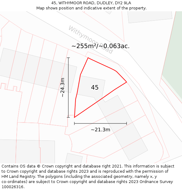 45, WITHYMOOR ROAD, DUDLEY, DY2 9LA: Plot and title map