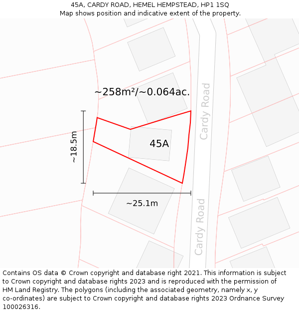 45A, CARDY ROAD, HEMEL HEMPSTEAD, HP1 1SQ: Plot and title map