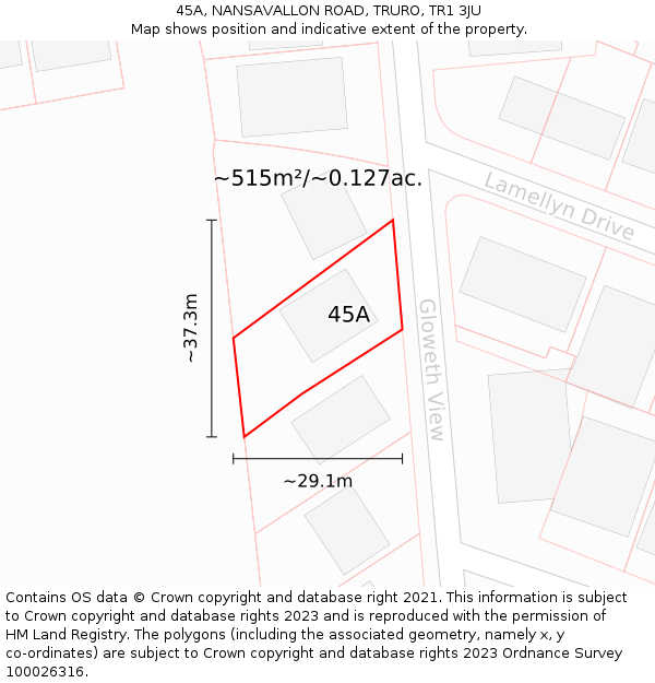 45A, NANSAVALLON ROAD, TRURO, TR1 3JU: Plot and title map