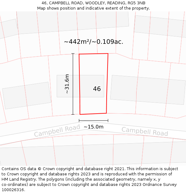 46, CAMPBELL ROAD, WOODLEY, READING, RG5 3NB: Plot and title map