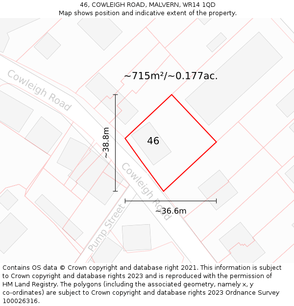 46, COWLEIGH ROAD, MALVERN, WR14 1QD: Plot and title map