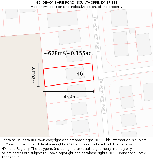 46, DEVONSHIRE ROAD, SCUNTHORPE, DN17 1ET: Plot and title map