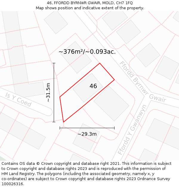 46, FFORDD BYRNWR GWAIR, MOLD, CH7 1FQ: Plot and title map