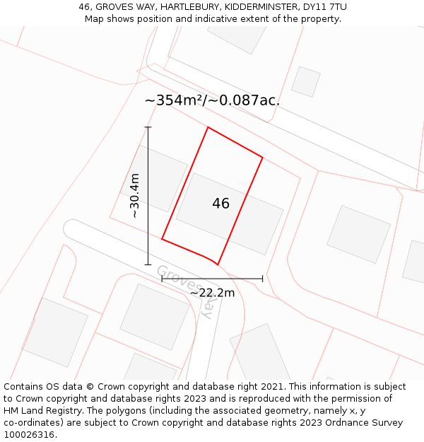 46, GROVES WAY, HARTLEBURY, KIDDERMINSTER, DY11 7TU: Plot and title map